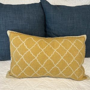 Yellow and cream embroidered Pottery Barn pillow cover. 16x26